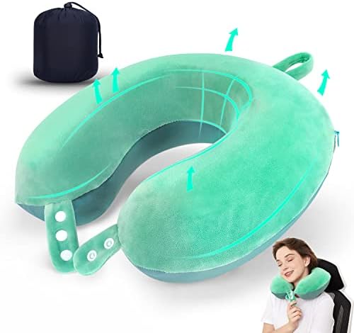  Travel Neck Pillow, Best Memory Foam Airplane Pillow For Head Support Soft Adjustable Pillow For Plane, Car & Home Recliner Use (Black)