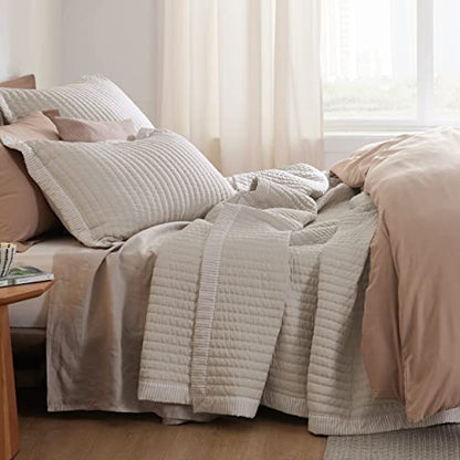  Bedsure Linen Quilt Queen Size - Lightweight Soft Quilt Bedding Set For All Seasons, Bedspreads & Coverlets, Corduroy Pattern Quilt Set, 3 Pieces With 2 Pillow Shams