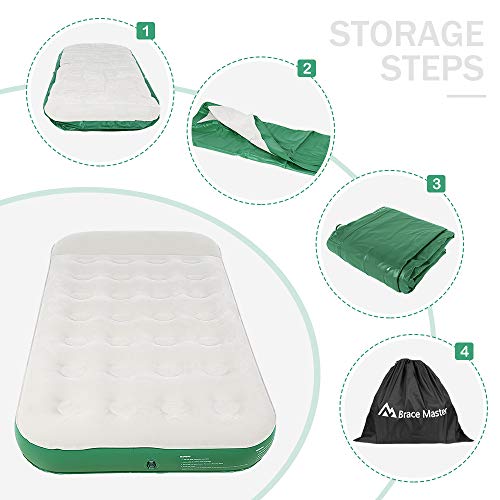  Air Mattress With Pillow, Blow Up Air Bed, Waterproof Flocked Air Mattress Single/Double, 203 X99(152) X 28cm, With Storage Bag, Green (Green, Twin)