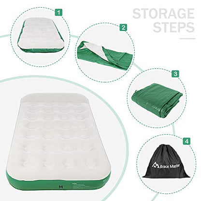  Air Mattress With Pillow, Blow Up Air Bed, Waterproof Flocked Air Mattress Single/Double, 203 X99(152) X 28cm, With Storage Bag, Green (Green, Twin)