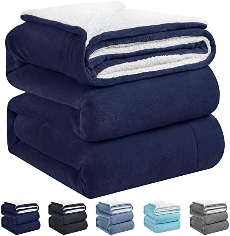  Sherpa Fleece Bed Blankets,Queen Size Super Soft And Warm,Thick Plush Cozy Fuzzy Luxurious Double Reversible Winter Throw,Couch Velvet Blanket,Royal Blue 90inch X 90inch