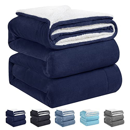  Sherpa Fleece Bed Blankets,Queen Size Super Soft And Warm,Thick Plush Cozy Fuzzy Luxurious Double Reversible Winter Throw,Couch Velvet Blanket,Royal Blue 90inch X 90inch