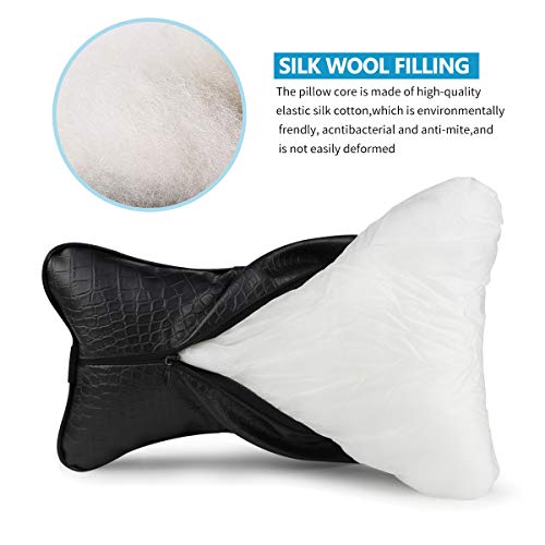  YIHO Car Neck Support Pillow Leather Head-Rest Cushion To Relief Cervical Shoulder Pain Issues For Universal Driver & Passenger Seat In Travel Or Office Chair (Black-2 Pack)