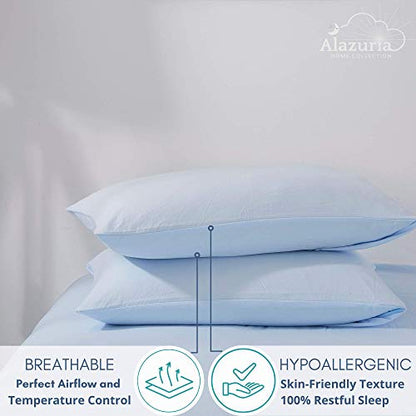  ALAZURIA Queen Size Duvet Cover Set 3 Piece - Super Soft Washed Microfiber, Light Blue Comforter Cover Set With Zipper Closure & 4 Corner Ties (1 Duvet Cover + 2 Pillow Cases) Amalfi Blue, Queen