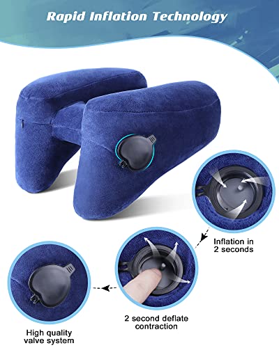  JefDiee Neck Pillow For Travel Inflatable Airplane Pillow Comfortably Supports Head, Neck And Chin, Inflatable Travel Pillow With Soft Velour Cover And Portable Luxury Bag (Blue)
