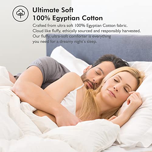  Luxurious King/California King Size Goose Down Fiber Comforter Down Feather Fiber Duvet, 100% Egyptian Cotton Cover, 58 Oz. Fill Weight, Baffle Box Design, White Solid