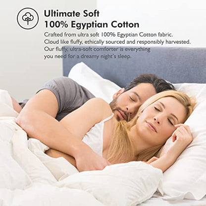  Luxurious King/California King Size Goose Down Fiber Comforter Down Feather Fiber Duvet, 100% Egyptian Cotton Cover, 58 Oz. Fill Weight, Baffle Box Design, White Solid