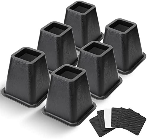  USION Bed Risers 4 Inch, Set Of 6 Bed Lifts Risers Up To 3300 Lbs,Square Risers Blocks For Sofa,Table,Couch,Chair Or Desk,Dorm Room(Black)