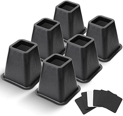  USION Bed Risers 4 Inch, Set Of 6 Bed Lifts Risers Up To 3300 Lbs,Square Risers Blocks For Sofa,Table,Couch,Chair Or Desk,Dorm Room(Black)
