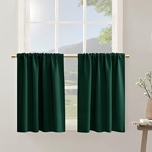  Navy Blue 36 Inch Length Cafe Curtains,2 Panels Blackout Window Treatment Tiers Thermal Rod Pocket Short Loft Bed Boys Bunk Bed Curtains,Dark Blue