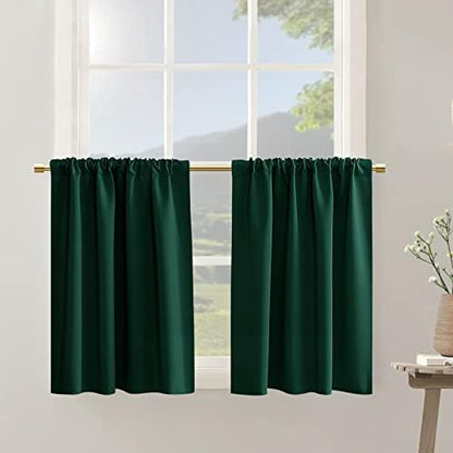  Navy Blue 36 Inch Length Cafe Curtains,2 Panels Blackout Window Treatment Tiers Thermal Rod Pocket Short Loft Bed Boys Bunk Bed Curtains,Dark Blue