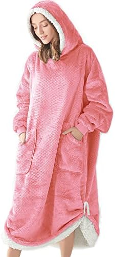  BEDELITE Fleece Sherpa Wearable Blanket Hoodie With Sleeves And Pocket, Cozy Warm Oversized Blanket Sweatshirt