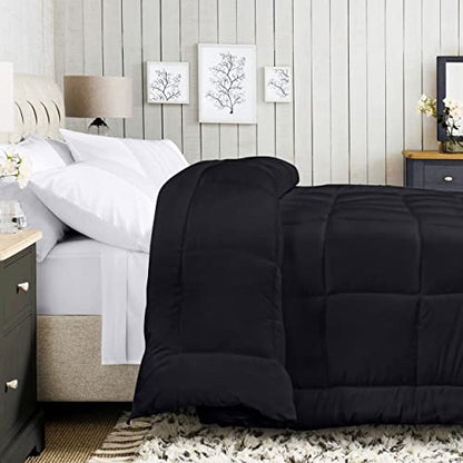  All Season Down Alternative Quilted Queen Comforter - Duvet Insert With Corner Tabs - Machine Washable - Bed Comforter - (Bulk Pack Of 6 - Black)