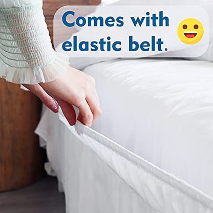  Elastic Wrinkle Bed Skirts For Adjustable Bed Super Soft Microfiber Tailored Wrap Around Dust Ruffle For Queen Size 14 Inch Drop White