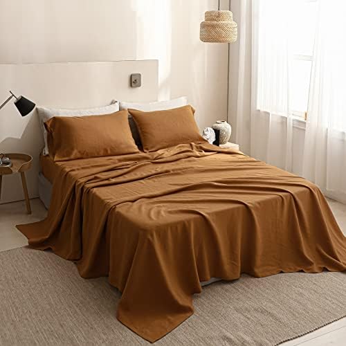  Simple&Opulence French Linen Flat Sheet With Embroidered Border-100% Stone Washed Flax Bedding,Queen Size(90''x102'') Ultra Soft,Breathable Flat Top Sheet-1 Piece Bed Flat Sheet Only(Linen)