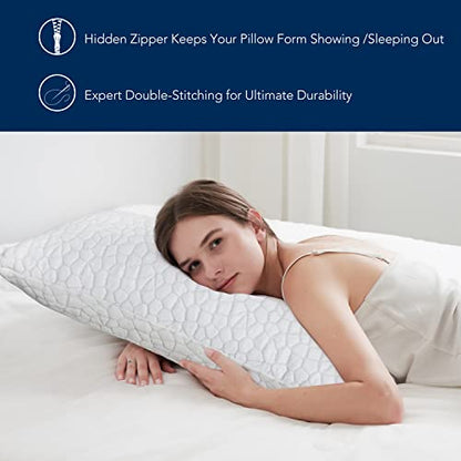  Cooling Fiber Pillow Cover Queen Size 1 Pack, Luxury Bamboo Pillow Cover For Hotel Pillows Memory Foam Pillows Down Pillow With Smooth Zipper, Cool Pillow Case For Hot Sleepers-Machine Washable Cover
