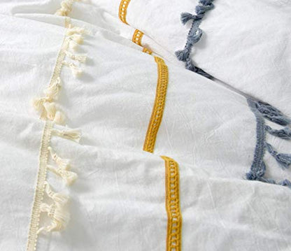  Tasseled Duvet Cover Washed Cotton Boho Bedding King, 96inx104in