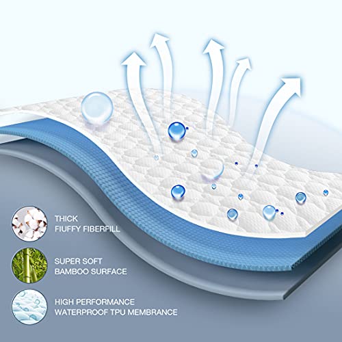  Queen Size Bamboo Mattress Protector, Breathable 3D Cooling Waterproof Mattress Pad Fits 18“ Deep Pocket Quilted Mattress Cover White