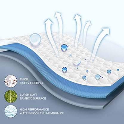  Queen Size Bamboo Mattress Protector, Breathable 3D Cooling Waterproof Mattress Pad Fits 18“ Deep Pocket Quilted Mattress Cover White