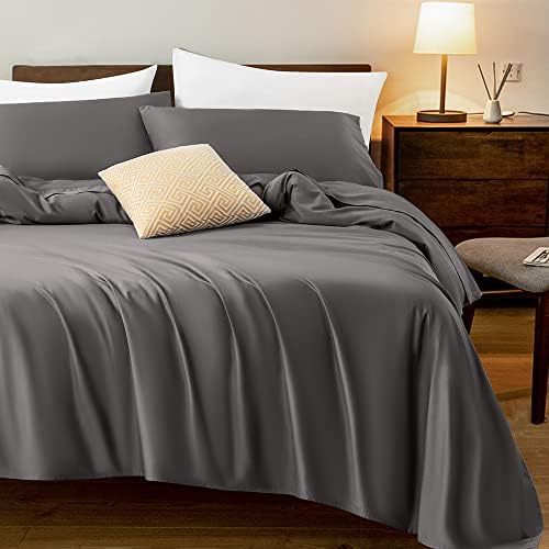  LIANLAM 1000 Thread Count Cotton King Size Sheets - 4 Piece, Luxury Egyptian 100% Cotton Bed Sheets Set, Smooth And Wrinkle, 16-Inch Deep Pocket(Dark Grey,King