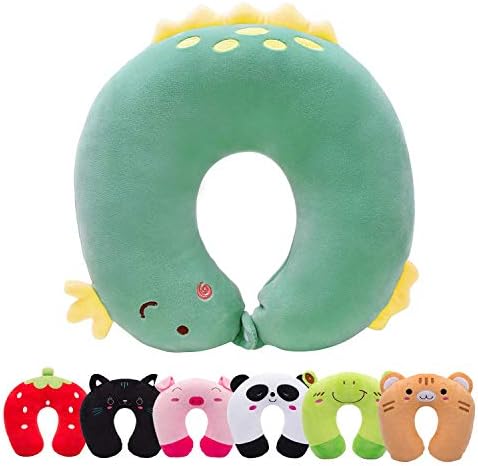  H HOMEWINS Travel Pillow For Kids Toddlers - Soft Neck Head Chin Support Pillow,Cute Animal In Any Sitting Position For Airplane,Car,Train,Machine Washable,Children Gifts (Green Dinosaur)