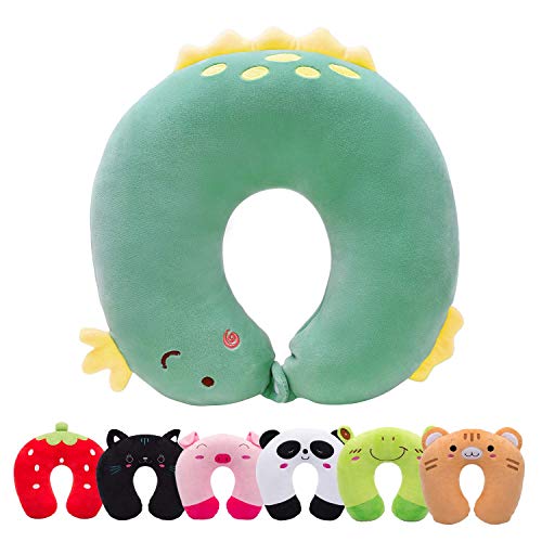  H HOMEWINS Travel Pillow For Kids Toddlers - Soft Neck Head Chin Support Pillow,Cute Animal In Any Sitting Position For Airplane,Car,Train,Machine Washable,Children Gifts (Green Dinosaur)