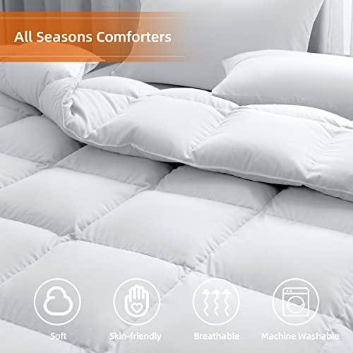 Soft Comforter King Size-Lightweight Down Alternative Comforter Duvet Insert With 8 Corner Tabs-Fluffy Breathable Box Stitched Reversible Comforter(White, King)