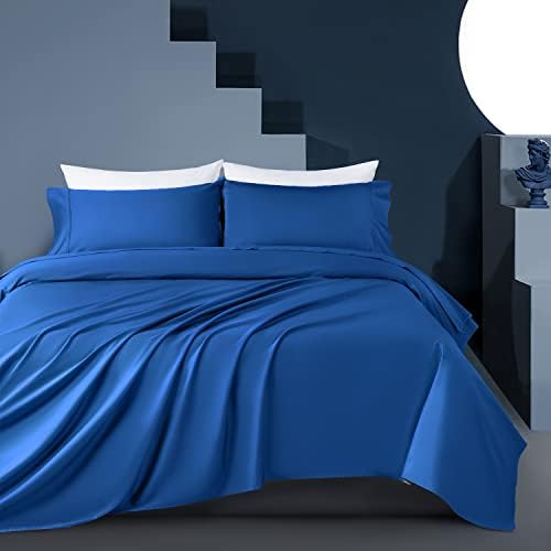  Shilucheng 100% Eucalyptus Sheets Queen Size, Lyocell Sheets Silk Cooling Bed Sheets Set,Silky Soft & Smooth, Breathable Tencel Queen Sheets Deep Pocket - 4PC, White