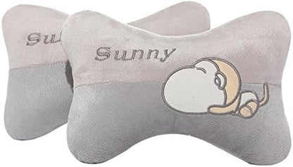  Seemehappy Cute Cartoon Animals Bone Shape Car Headrest Pillows Neck Pillow Cushions 2pcs (003)