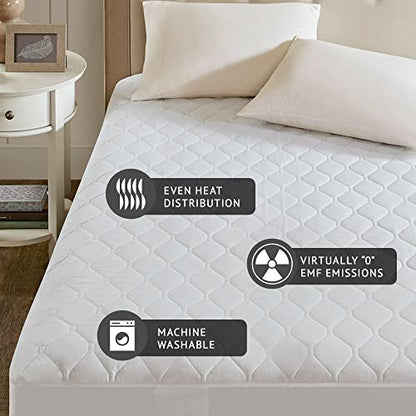  Beautyrest Cotton Blend Heated Mattress Pad Secure Comfort Technology - Luxury Quilted Electric Mattress Pad With Deep Pocket - 5-Setting Heat Controllers, Twin XL , White