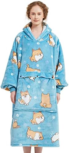  NOUKOW Wearable Blanket Hoodie Oversized Sherpa Blanket Sweatshirt Flannel Sweater Blanket With Large Pocket