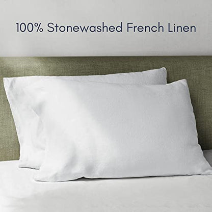  Baloo Linen Pillow Covers Set Of 2, Pure Natural French Linen Pillow Case, Standard, 20x30 Inches, White
