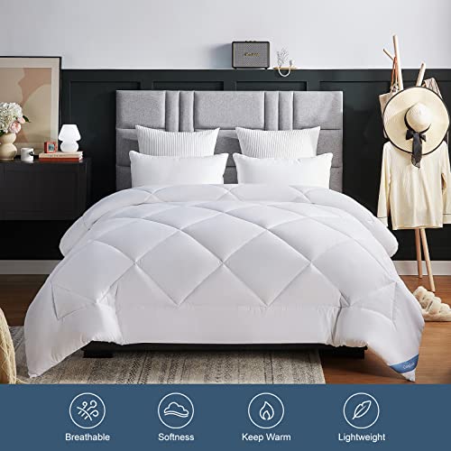  CozyLux Queen Size Bedding Comforter Duvet Insert - Quilted White Comforters With Corner Tabs, 1800 Series Soft Siliconized Fiberfill All Season Down Alternative Bed Comforter - Box Stitched