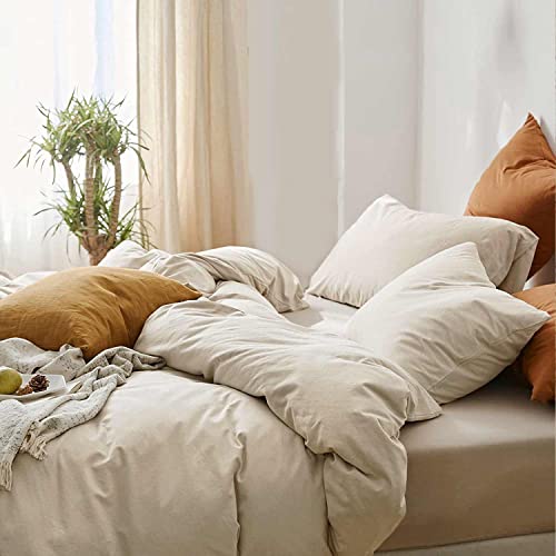  Beige Duvet Cover Queen Size, Soft Farmhouse Bedding Comforter Cover Set 3 Pieces With Zipper Closure, 1 Lightweight Microfiber Duvet Cover 90x90 Inches And 2 Pillow Shams For Women Men