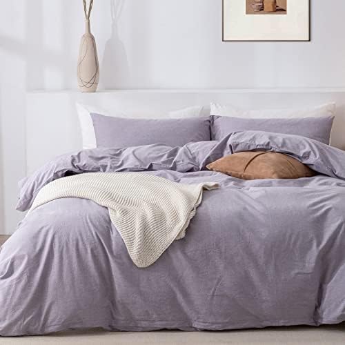  Queen Duvet Cover Set- 100% Washed Cotton 3 Pcs Soft Comfy Breathable Chic Linen Feel Bedding, 1 Duvet Cover And 2 Pillow Shams, Mauve Brown