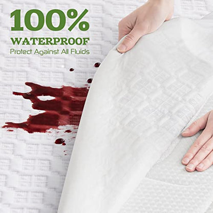 Bamboo Waterproof Mattress Protector Queen Size, 8"-21" Deep Pocket Mattress Cover Cooling Breathable Soft Noiseless Washable
