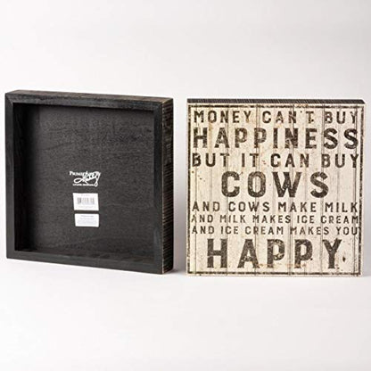  Primitives By Kathy Farmhouse Style Box Sign, 10" Square, Buy Cows