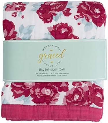  GRACED SOFT LUXURIES Softest Gentle Large Muslin Quilt, 47" X 47" Muslin Baby Receiving Blanket (Pastel Floral)