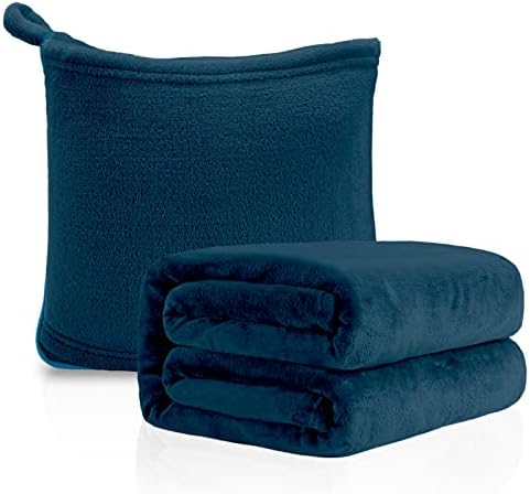  MACEVIA Travel Blanket Pillow Soft And Warm Blanket For Airplane Travel Essential Comfort Durability 2 In 1 Throw Blanket For Train Car Camping Office With Luggage Backpack Strap - Pink