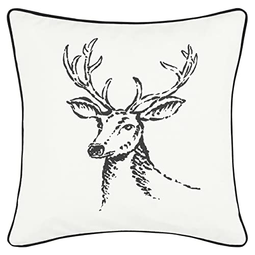  Eddie Bauer Home Throw Pillow With Zipper Closure, Perfect Home Decor For Bed Or Sofa, 20" X 20", Morning Stag Black/White
