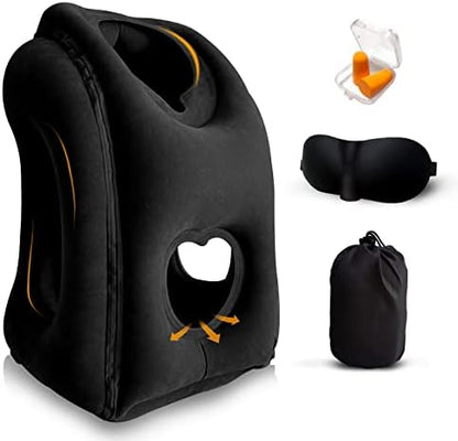  YEEPEC Inflatable Travel Pillows For Airplanes, Neck Support Travel Pillow For Sleeping Airplanes/Trains/Cars/Office Napping With Free Eye Mask, Earplugs