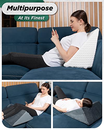  Lunix LX14 1pc Orthopedic Knee Wedge Pillow, Extra Cover Included, Post Surgery Memory Foam For Back, Leg, Pain Relief, Sitting Pillow, Triangle Pillow For Knee Support, Adjustable Pillows For Reading