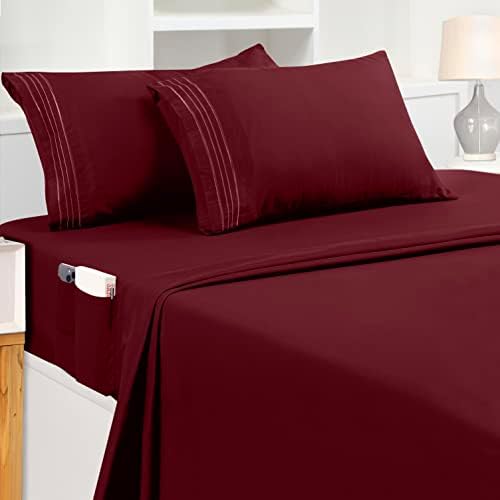  Queen Sheet Set – Soft Microfiber 4 Piece Luxury Bed Sheets With Deep Pockets - Embroidered Pillow Cases - Side Storage Pocket Fitted Sheet - Flat Sheet (Grey)