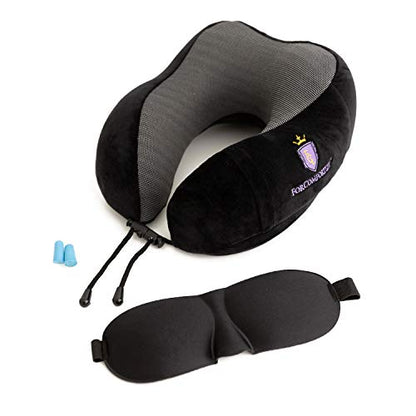  ForComfortLife Neck Pillows For Traveling - Ideal Travel Neck Pillows With Memory Foam And Neck Rest Pillow Travel Kit - Machine Washable Velour Cover