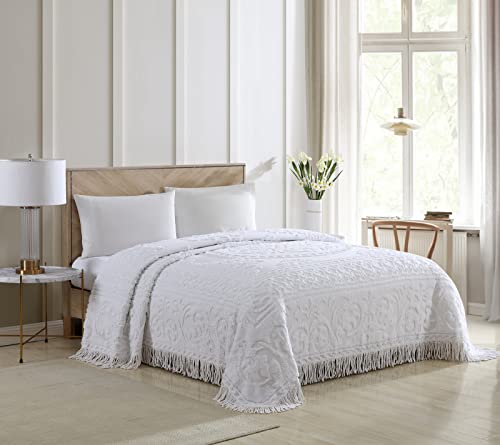  Medallion Chenille Bedspread, Queen, White