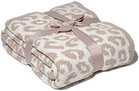 GENERIC Luxury Wild Leopard Throw Blanket - Super Soft Cozy Cable Knitted Throw Blanket, Plush Polyester Blanket, Reversible Chic Blankets, Sweet Dreams Design For Bed, Sofa, Chair, Couch, Travel (Beige)