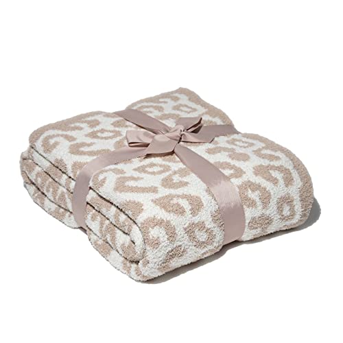 GENERIC Luxury Wild Leopard Throw Blanket - Super Soft Cozy Cable Knitted Throw Blanket, Plush Polyester Blanket, Reversible Chic Blankets, Sweet Dreams Design For Bed, Sofa, Chair, Couch, Travel (Beige)