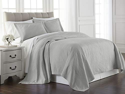  Gwen 3-Piece Floral Woven Jacquard Matelassé Bedding Cover - Solid Quilt Blanket Coverlet Set (Queen, Gray)