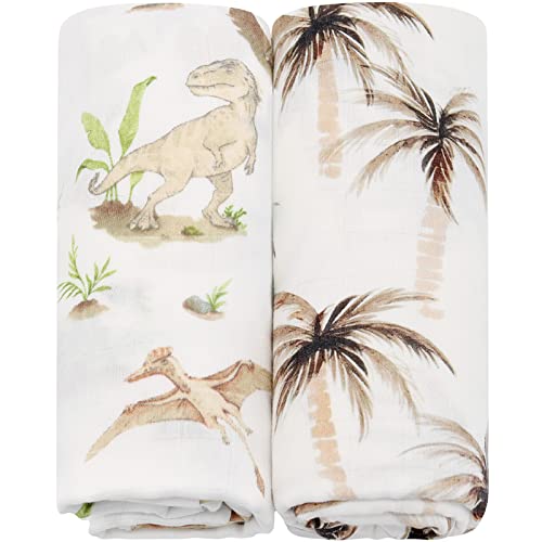  LifeTree Muslin Swaddle Blankets Neutral, Baby Swaddling Wrap Nursery Receiving Blanket For Boys & Girls Unisex, Soft Bamboo Cotton, Large 47 X 47 Inches, Bear & Checkered Coffee