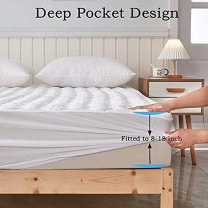  Waterproof Mattress Pad, Queen Size Quilted Fitted Mattress Pad, 100% Waterproof Breathable Soft Mattress Protector Stretches Up To 8-18 Inches, Cooling Mattress Topper For Queen Size Bed